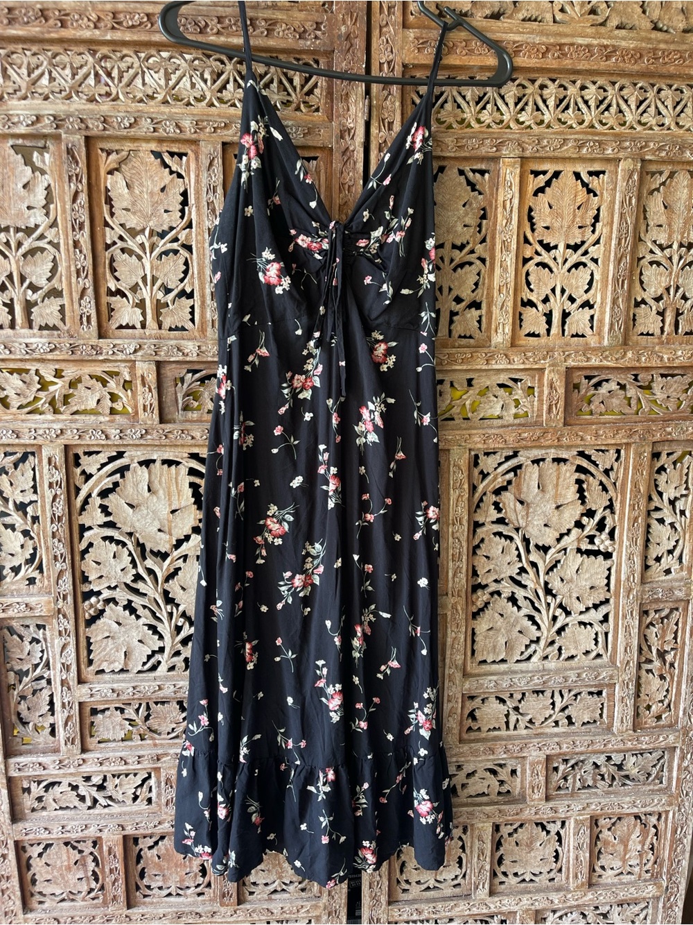 Black Floral Slip Dress with Spaghetti Straps